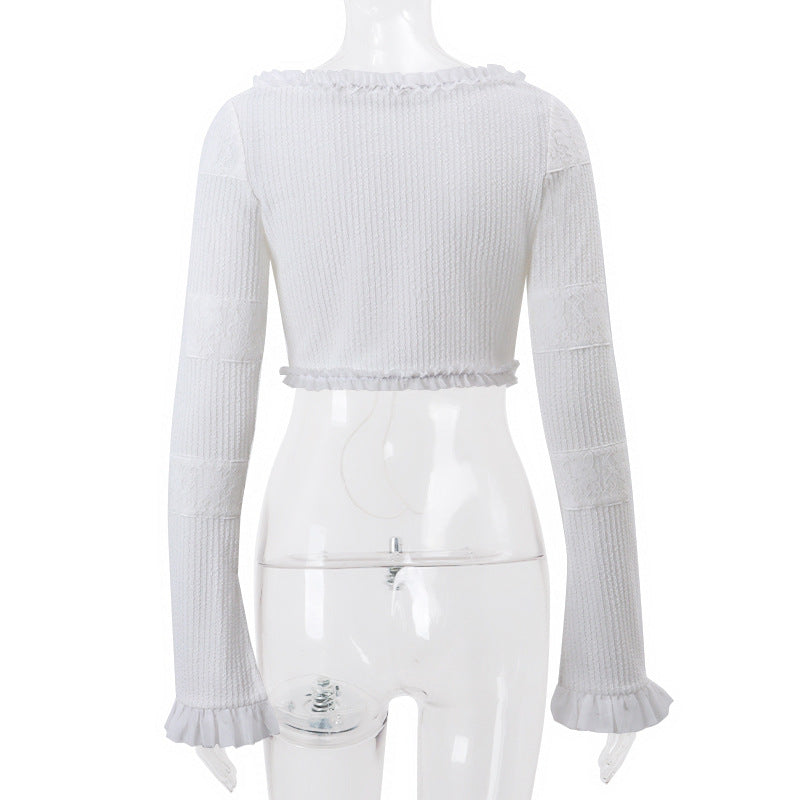 Imcute Sheer Silky Women 2 Piece Set Lace-Up Tassel Flared Sleeve Crop Top+Sexy Low-Waist Tierred Skirt Party Street Outfits