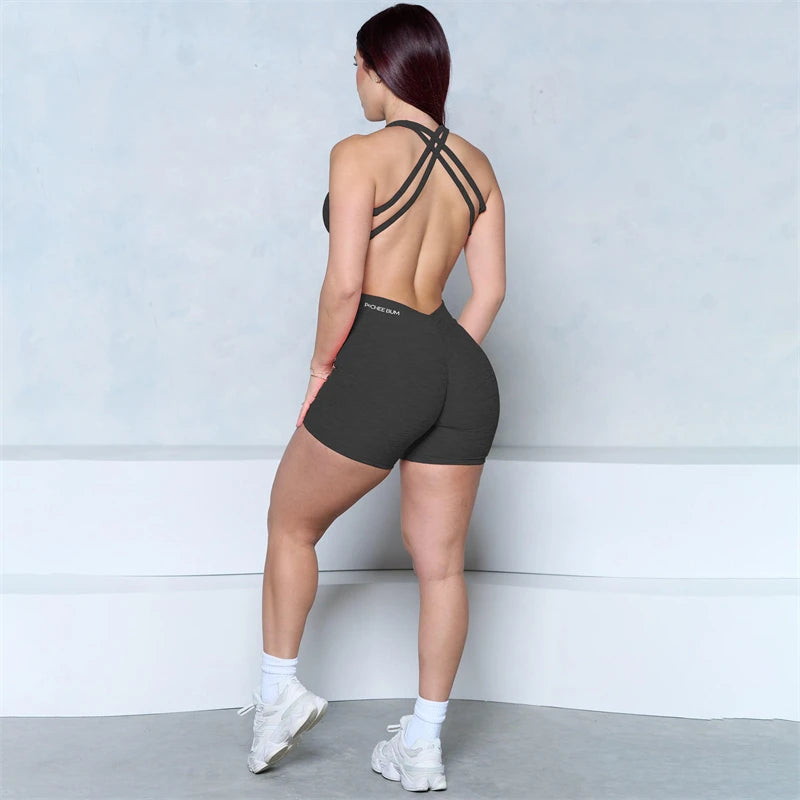 2025 BUM V-Back Scrunch Butt Romper Women Yoga Set One Piece Jumpsuit Gym Exercise Legging Fitness Workout Shorts Active Outfit