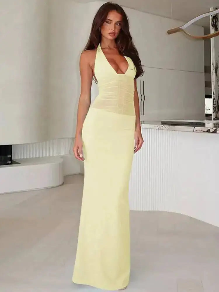 Avrilyaan Mesh Splicing Hollow Spaghetti Strap Backless Party Sexy Dresses Elegant Long Dress Women 2025 Summer Dress Vestidos