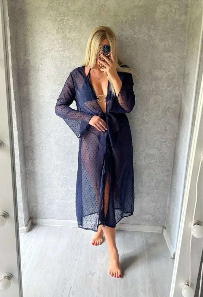 Melphieer 2025 Jacquard Navy Beach Dress Long Beach Cover up Woman Swimwear Bikini Tunic Long Pareos Robe Plage Beachwear Outfit