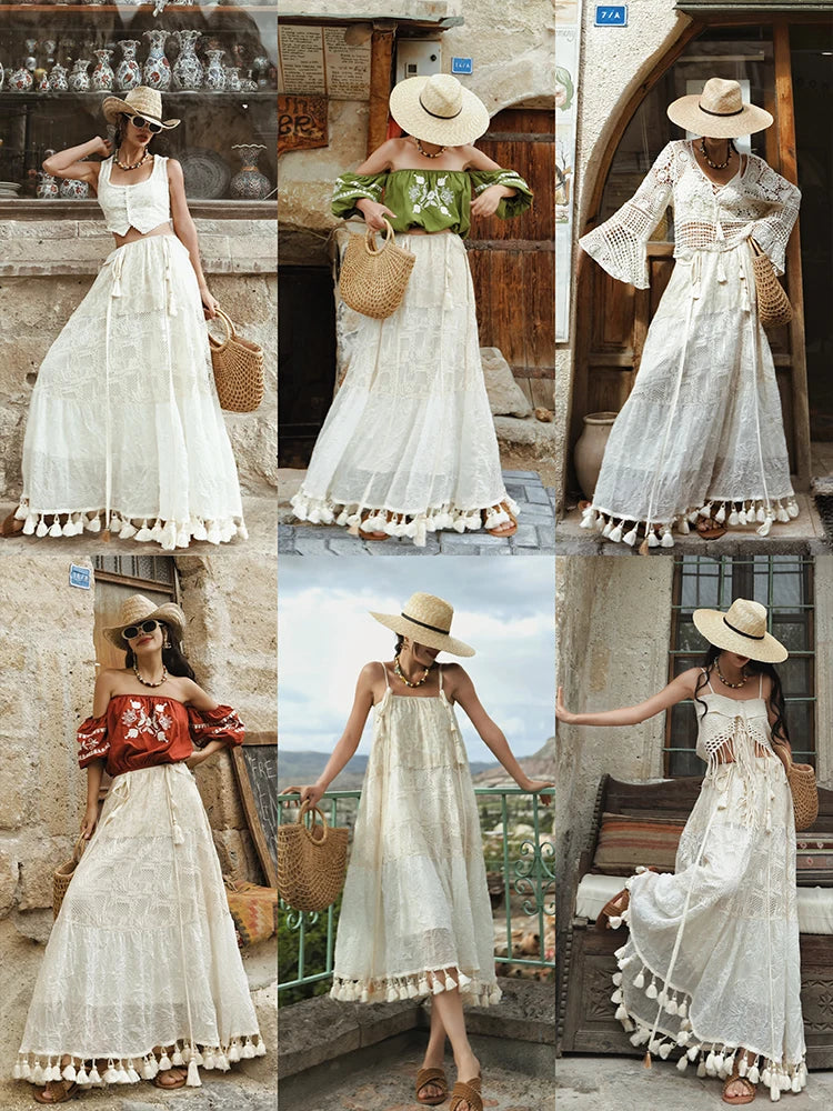 TIYIHAILEY Long Maxi Skirt for Women, Lace Tassels Skirts, High Quality, Spring, Summer, Two Way To Wear New Fashion, 2025