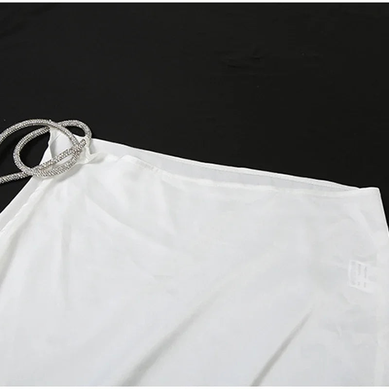 Sexy 3D Flower Vest Skirt Sets Women Slim Sequin Lace Up Crop Tops High Split Long Skirts 2025 Summer Lady Vacation Outfits