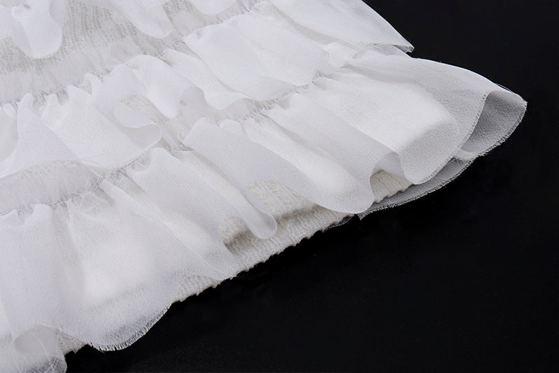 Imcute Sheer Silky Women 2 Piece Set Lace-Up Tassel Flared Sleeve Crop Top+Sexy Low-Waist Tierred Skirt Party Street Outfits