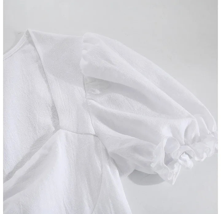 Womens Dresses 2024 Summer New Solid Color Elegant Temperament Short Sleeve Bubble Sleeves Fashion Sweet High Split Long Dress