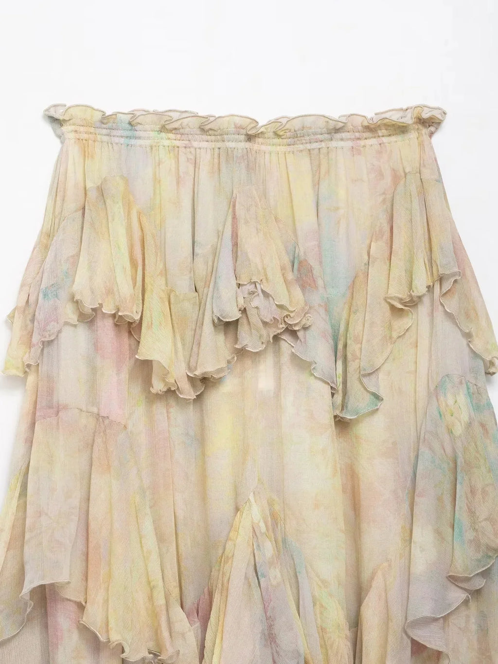 Vintage Flower Print Long Skirts Women High Waist Ruffles Chiffon Cake Skirts 2025 Autumn New Boho Chic Party Pleated Skirts