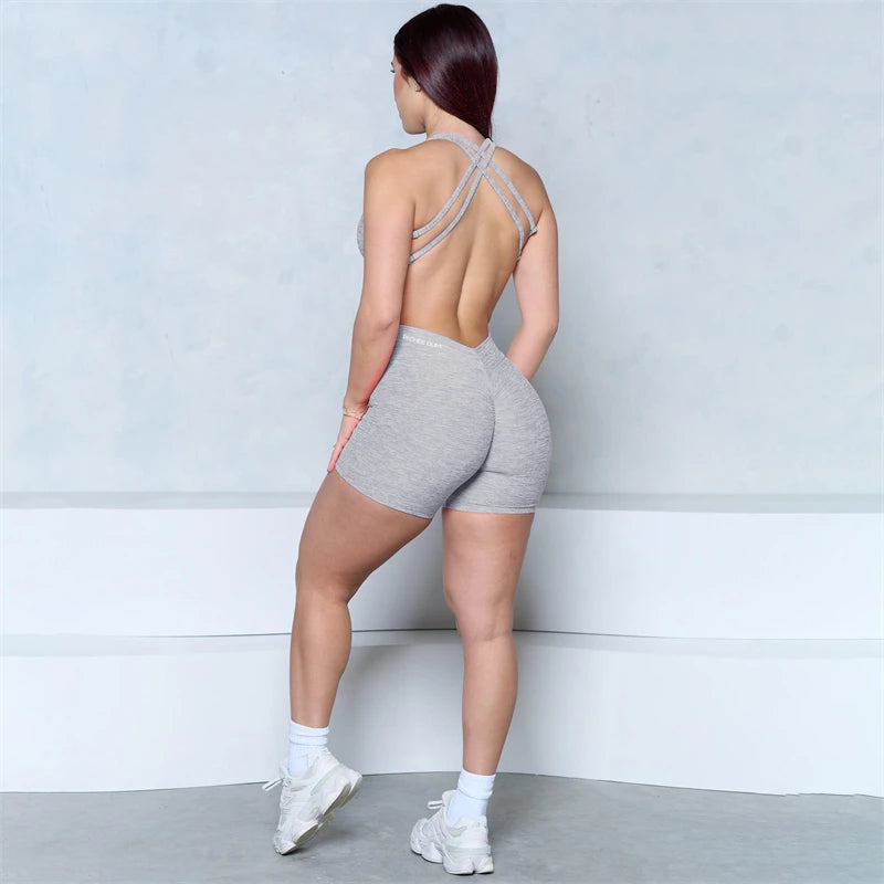 2025 BUM V-Back Scrunch Butt Romper Women Yoga Set One Piece Jumpsuit Gym Exercise Legging Fitness Workout Shorts Active Outfit