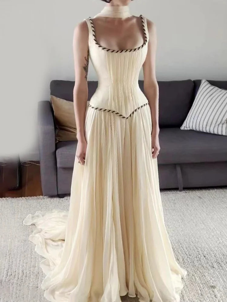 customized Long Evening Dresses for Women Scoop-Neck Floor-Length Sweep Train Prom Party Wedding Gala Special Events Dress 2024