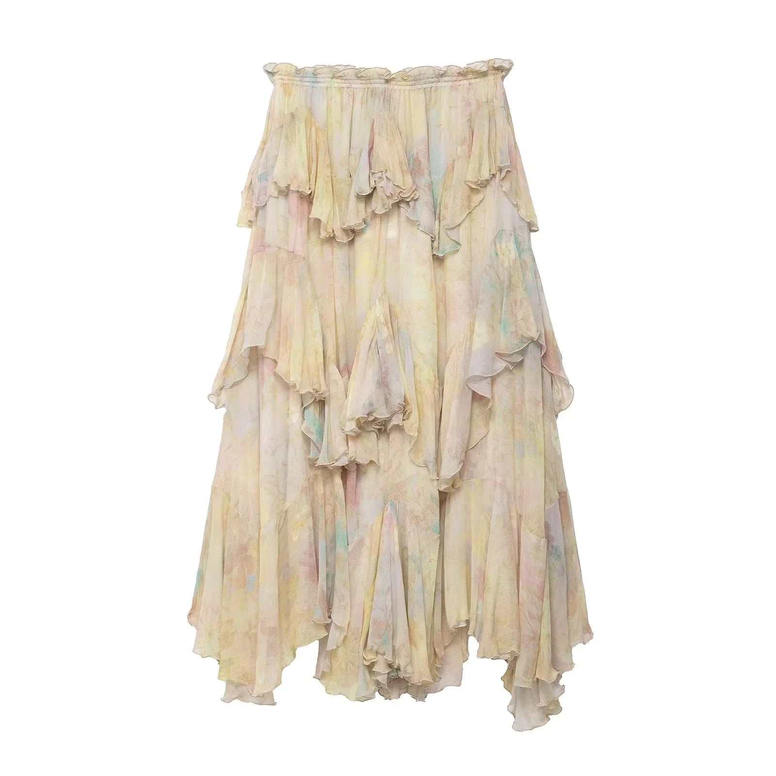 Vintage Flower Print Long Skirts Women High Waist Ruffles Chiffon Cake Skirts 2025 Autumn New Boho Chic Party Pleated Skirts