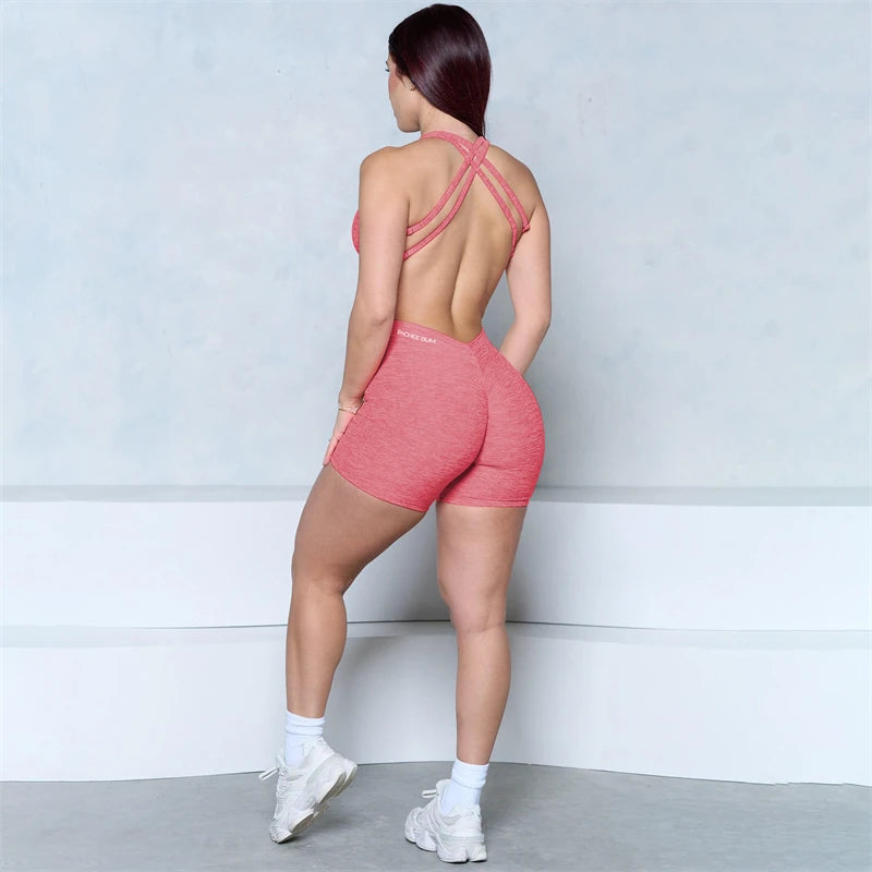 2025 BUM V-Back Scrunch Butt Romper Women Yoga Set One Piece Jumpsuit Gym Exercise Legging Fitness Workout Shorts Active Outfit