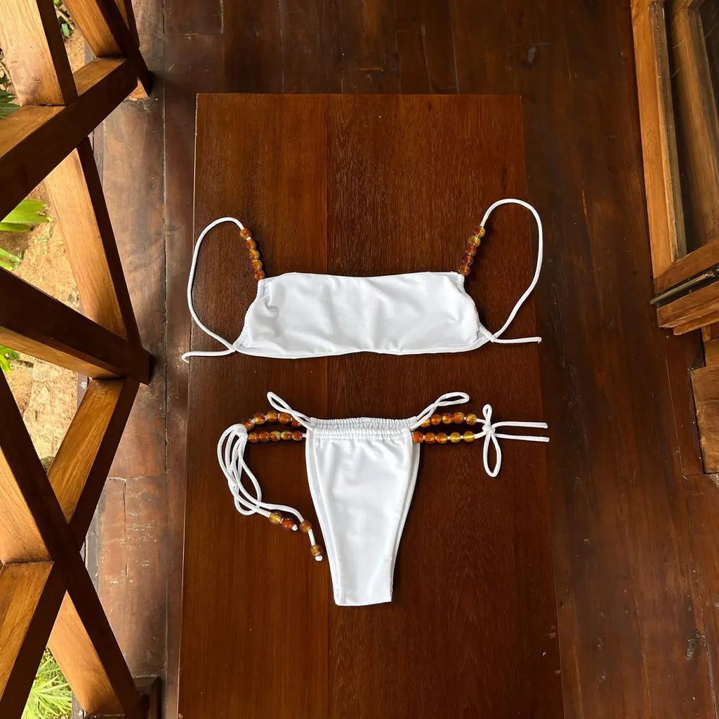 2025 New Sexy Tube Top Bikini Set Women Swimwear Strappy Backless Biquini Swimsuit Low Waist Lady Bathing Suit Mujer