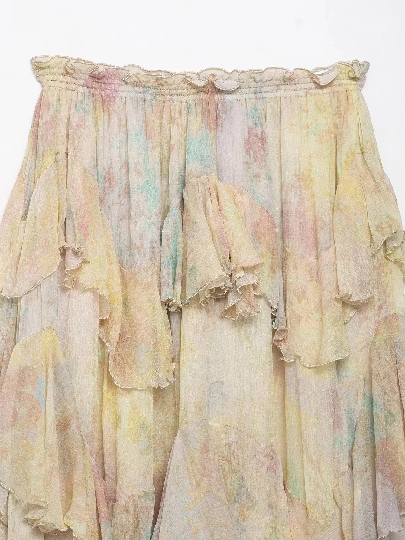 Vintage Flower Print Long Skirts Women High Waist Ruffles Chiffon Cake Skirts 2025 Autumn New Boho Chic Party Pleated Skirts