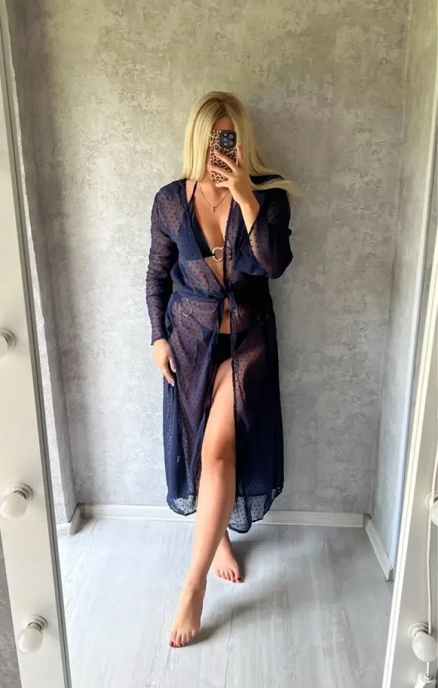 Melphieer 2025 Jacquard Navy Beach Dress Long Beach Cover up Woman Swimwear Bikini Tunic Long Pareos Robe Plage Beachwear Outfit