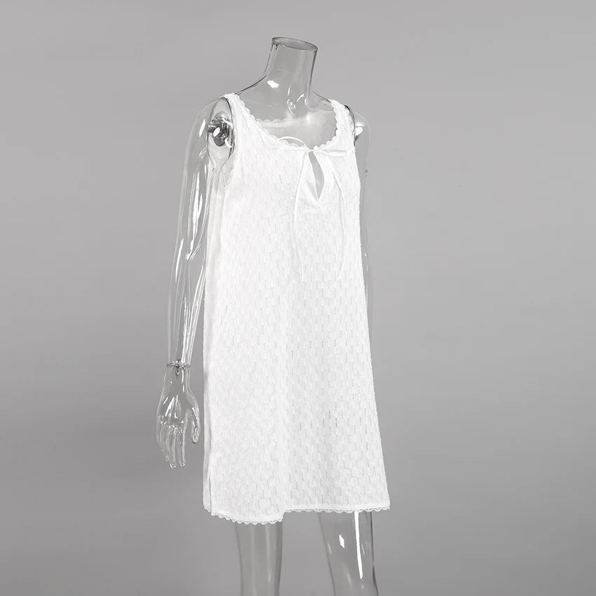 HiLoc 2025 Elegant Lace Short Robe Summer Casual Sleeveless White Dress Sleepwear Female Home Solid Lace-Up Robe Spring Pajamas