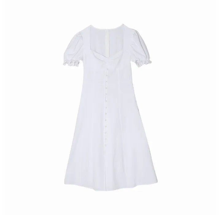 Womens Dresses 2024 Summer New Solid Color Elegant Temperament Short Sleeve Bubble Sleeves Fashion Sweet High Split Long Dress