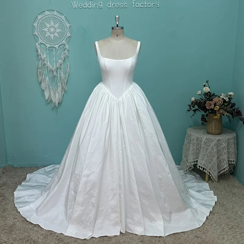 UMK 2025 Modern Women Taffeta A Line Wedding Dress Elegant Spaghetti Straps Lace up Sleeveless Bridal Gowns  Customized