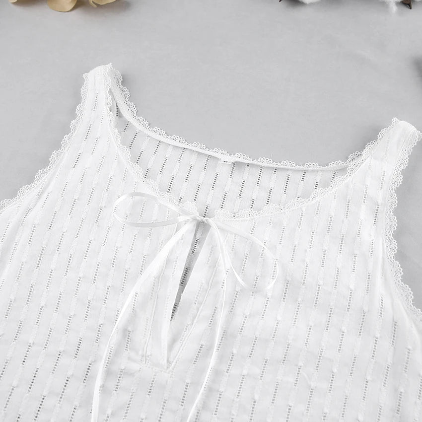 HiLoc 2025 Elegant Lace Short Robe Summer Casual Sleeveless White Dress Sleepwear Female Home Solid Lace-Up Robe Spring Pajamas