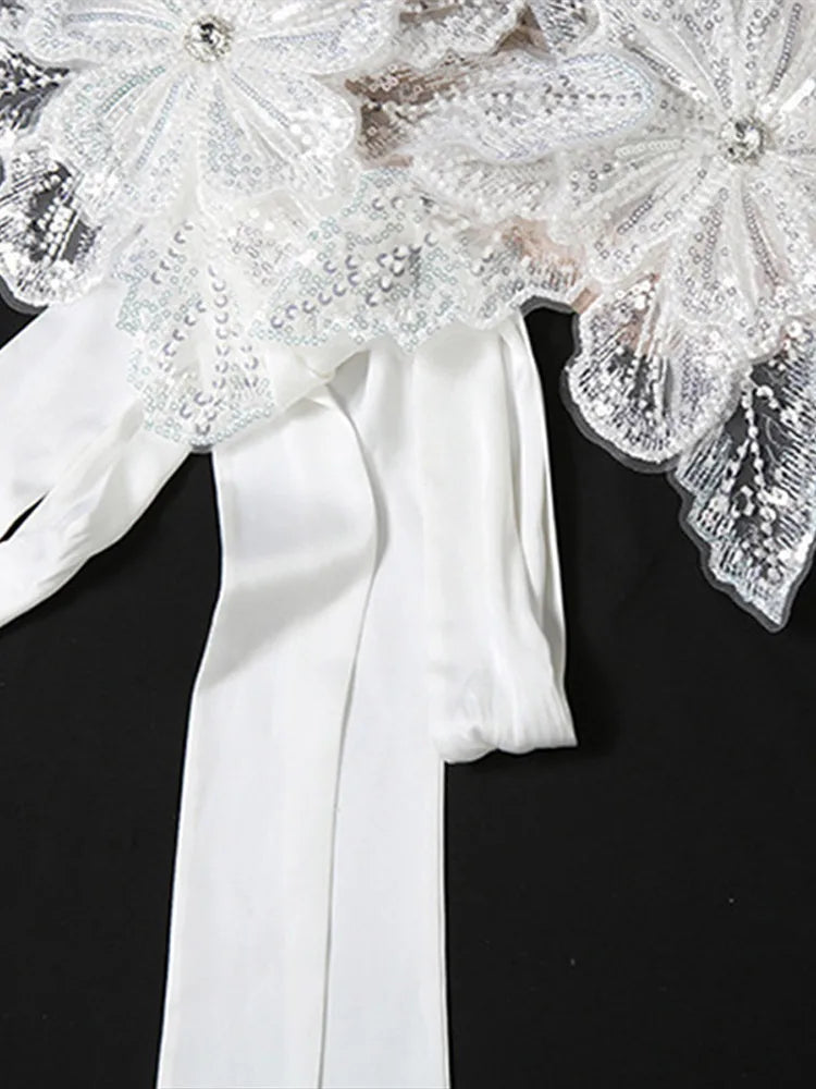 Sexy 3D Flower Vest Skirt Sets Women Slim Sequin Lace Up Crop Tops High Split Long Skirts 2025 Summer Lady Vacation Outfits