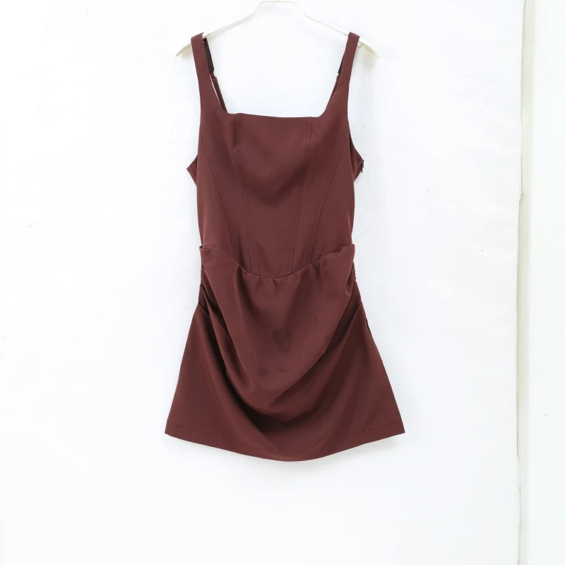 white Wide Strap Pleated Hem Dresses Women's Sexy Sleeveless Slim Fit Mini  Robes 2025 New Lady Summer Holiday Party Vestidos