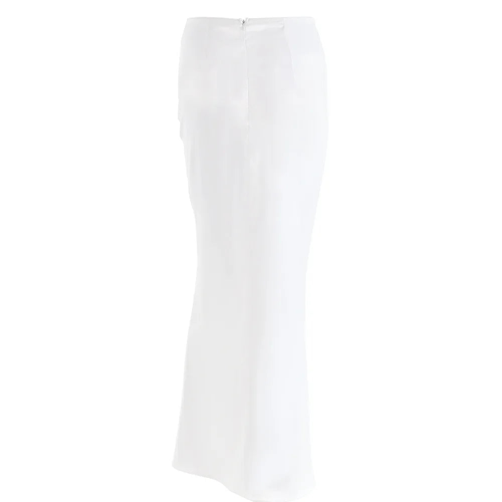 Fashionable And Sexy All-Match Hip Wrap Satin Skirt Women's Solid Color Elegant Long Pattern Hip Wrap Dress Floor-Length Dress