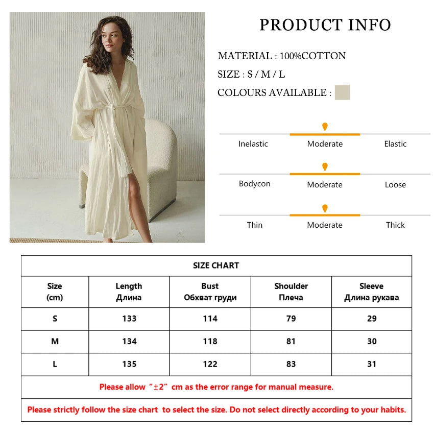 Marthaqiqi Cotton Ladies Nightgown Lace Up Robe Long Sleeve Nightwear Long Sleeve Bathrobe Mid-Calf Dress Home Clothes For Women