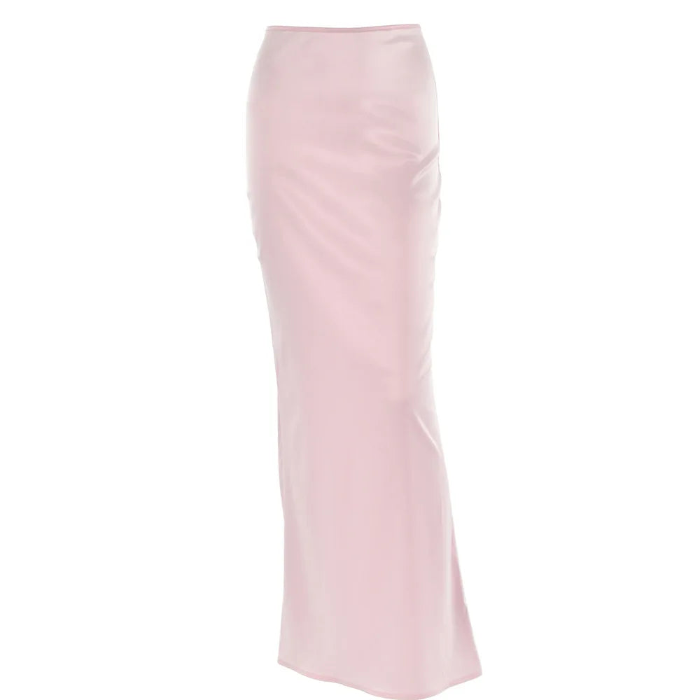 Fashionable And Sexy All-Match Hip Wrap Satin Skirt Women's Solid Color Elegant Long Pattern Hip Wrap Dress Floor-Length Dress