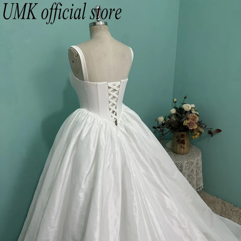 UMK 2025 Modern Women Taffeta A Line Wedding Dress Elegant Spaghetti Straps Lace up Sleeveless Bridal Gowns  Customized