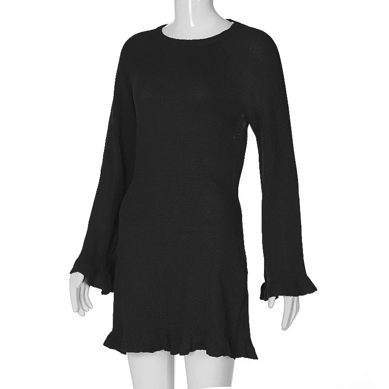 2025 Women Ins Style Sexy Backless Neck-hanging Long Sleeve Fishtail Dress Knit Beachwear Summer Swimsuit Bikini Cover-ups A2825