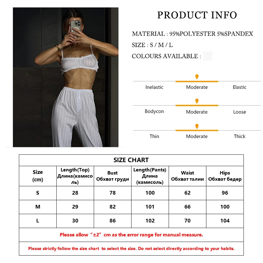 Marthaqiqi White Ladies Sleepwear Suit Tank Tops Pyjamas Spaghetti Strap Pajamas Crop Top Pajama Pants Causal Female Nightie Set