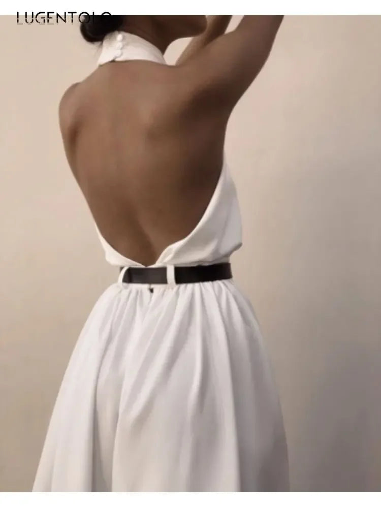 Women Sexy Backless Jumpsuits Halte Sleeveless Slim High Waist Sping Summe Thin Lady Elegant Streetwear Long Wide-leg Pants