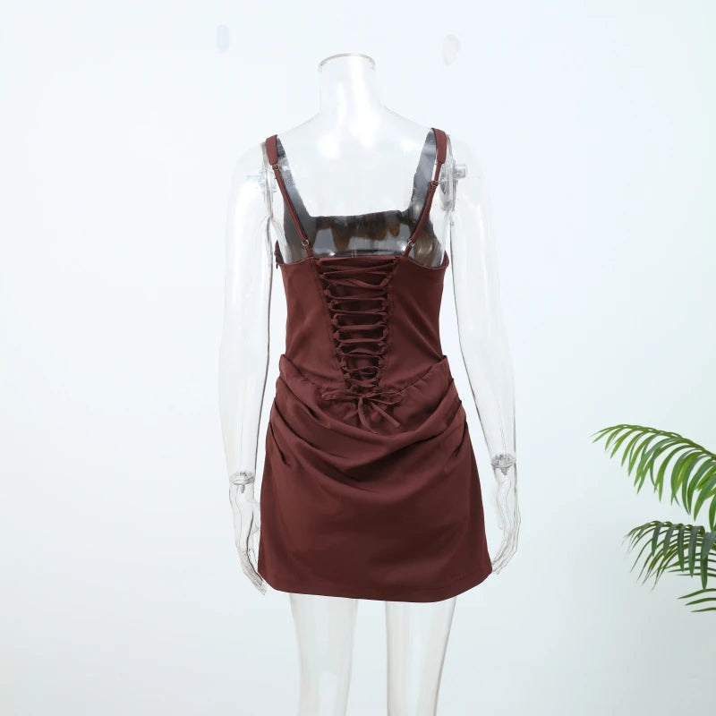 white Wide Strap Pleated Hem Dresses Women's Sexy Sleeveless Slim Fit Mini  Robes 2025 New Lady Summer Holiday Party Vestidos