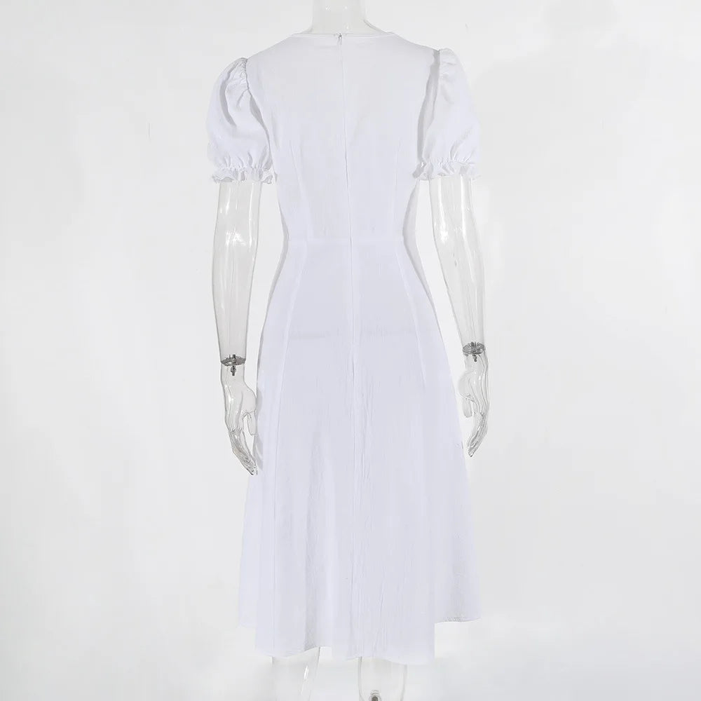 Womens Dresses 2024 Summer New Solid Color Elegant Temperament Short Sleeve Bubble Sleeves Fashion Sweet High Split Long Dress