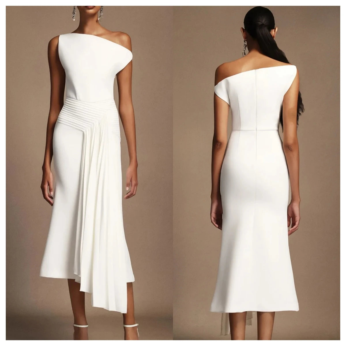 Customized Modern White Jersey Evening Dress Off the Shoulder Sleeveless Bridal Party Bespoke Occasion Gowns Zipper Back