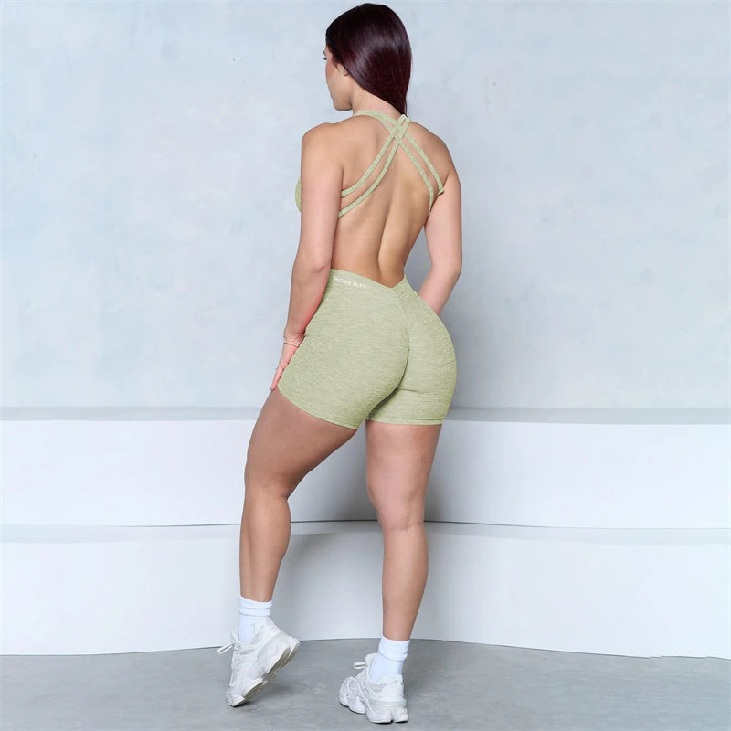 2025 BUM V-Back Scrunch Butt Romper Women Yoga Set One Piece Jumpsuit Gym Exercise Legging Fitness Workout Shorts Active Outfit