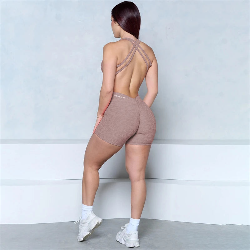 2025 BUM V-Back Scrunch Butt Romper Women Yoga Set One Piece Jumpsuit Gym Exercise Legging Fitness Workout Shorts Active Outfit