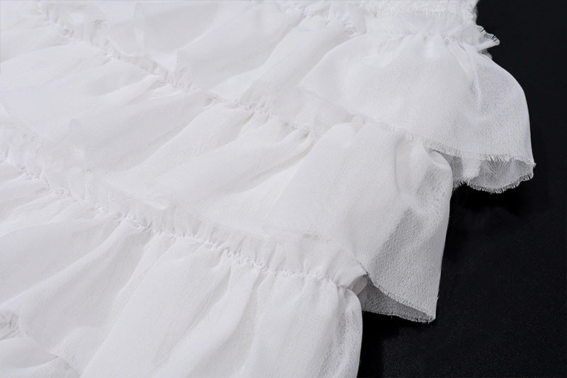 Imcute Sheer Silky Women 2 Piece Set Lace-Up Tassel Flared Sleeve Crop Top+Sexy Low-Waist Tierred Skirt Party Street Outfits