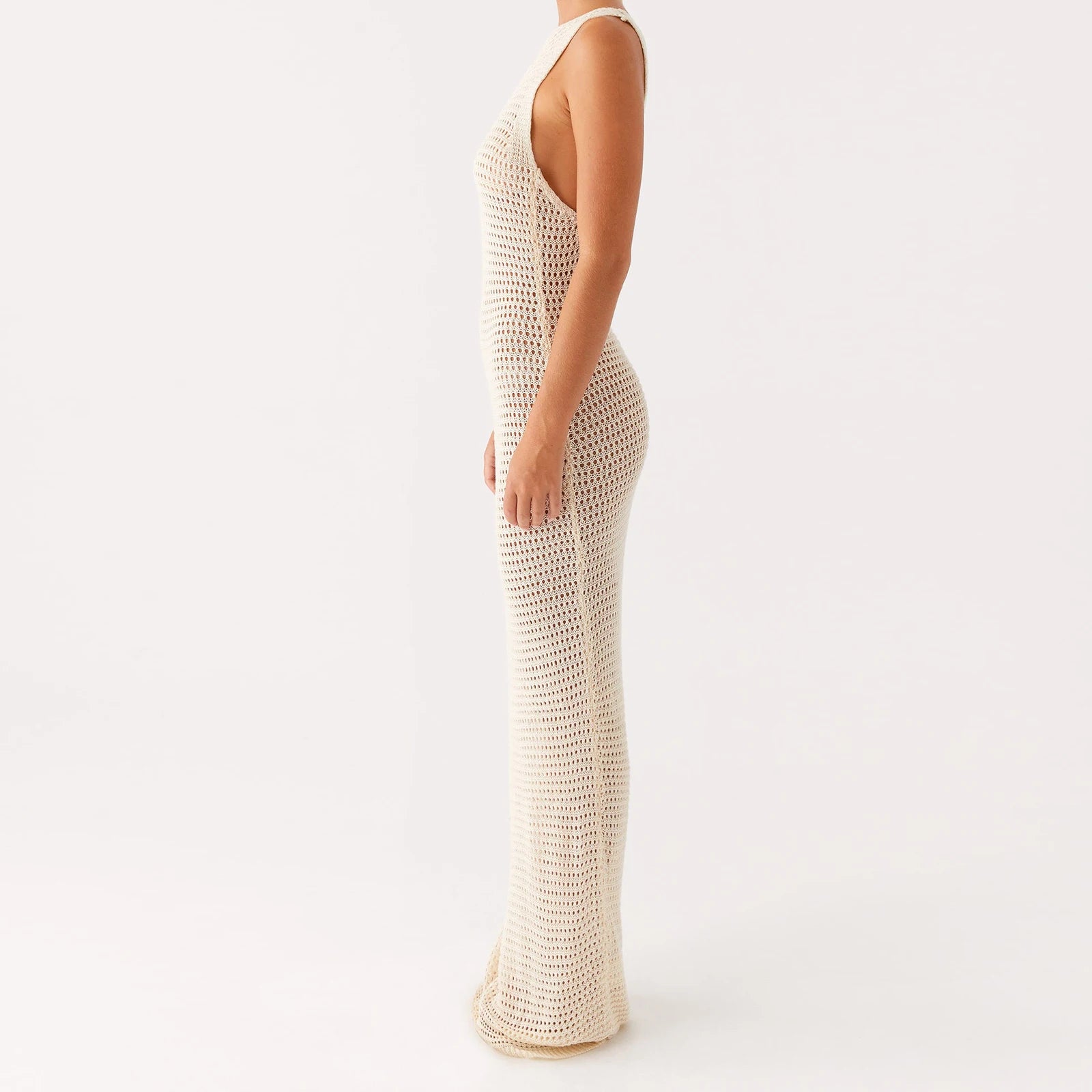 Women Crochet Beach Dress Casual Summer Cutout Backless Bodycon Party Dress Sleeveless Swimwear Cover Up Bathing Suit Vestidos