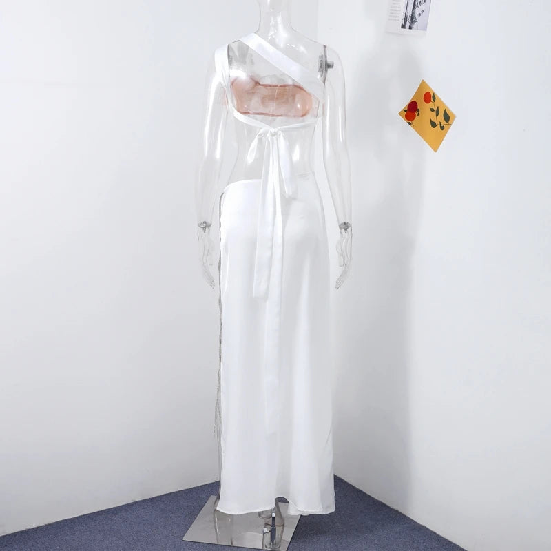 Sexy 3D Flower Vest Skirt Sets Women Slim Sequin Lace Up Crop Tops High Split Long Skirts 2025 Summer Lady Vacation Outfits