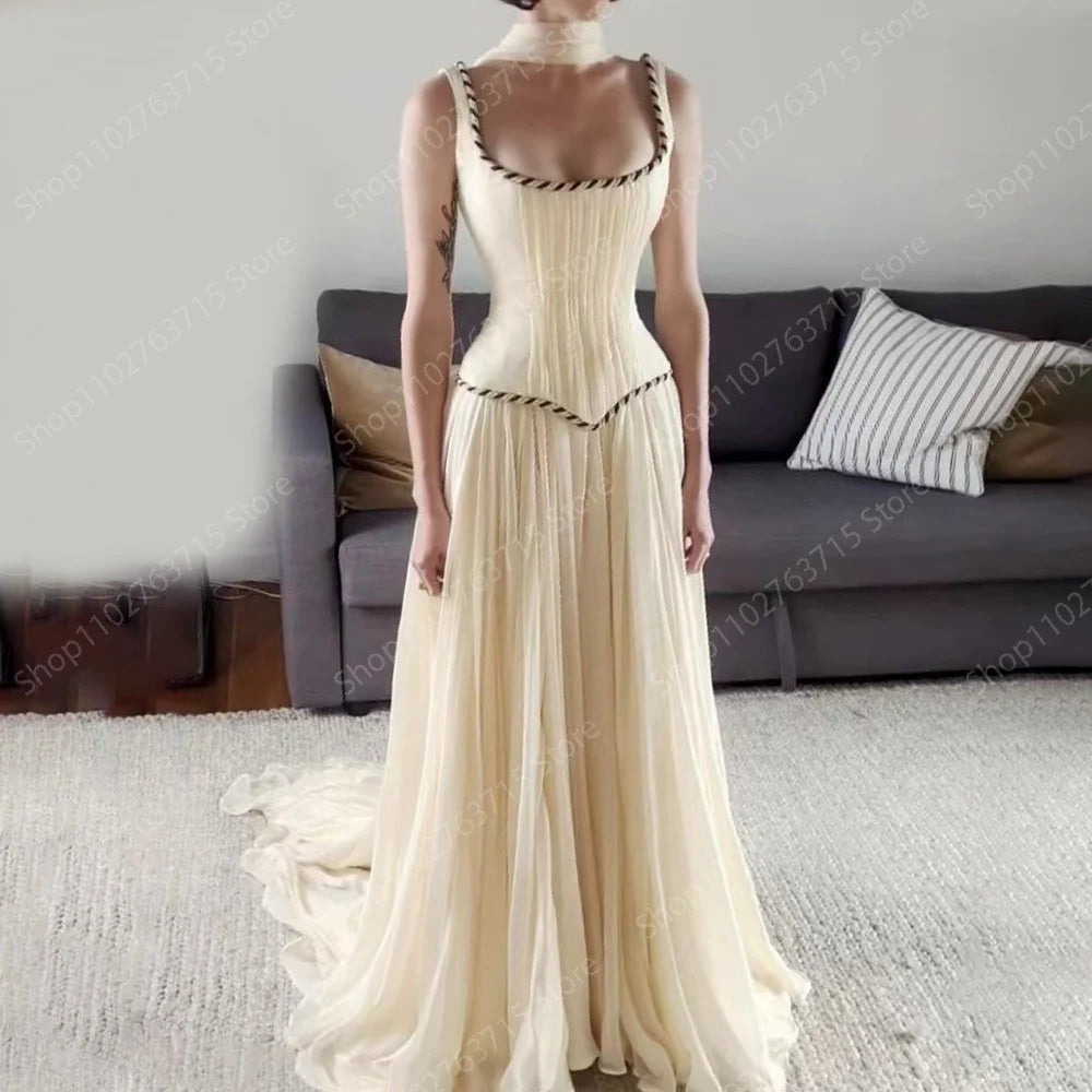 customized Long Evening Dresses for Women Scoop-Neck Floor-Length Sweep Train Prom Party Wedding Gala Special Events Dress 2024