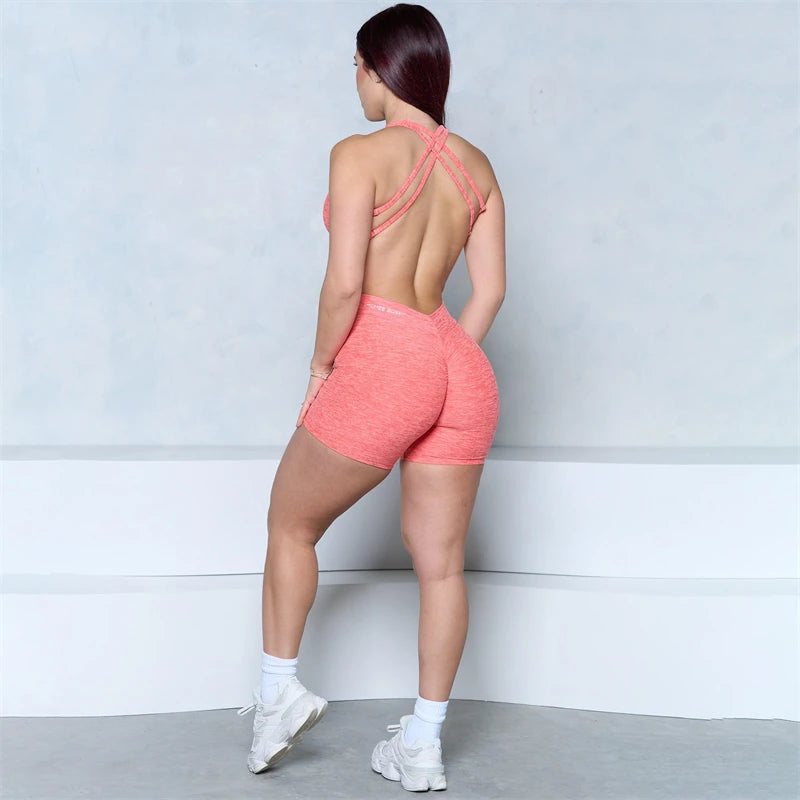 2025 BUM V-Back Scrunch Butt Romper Women Yoga Set One Piece Jumpsuit Gym Exercise Legging Fitness Workout Shorts Active Outfit