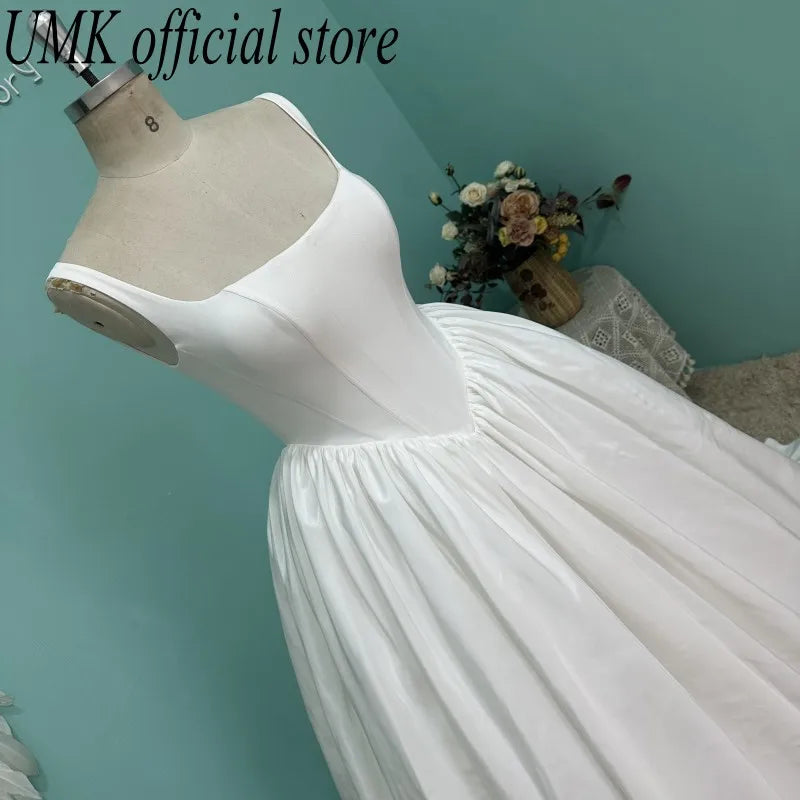 UMK 2025 Modern Women Taffeta A Line Wedding Dress Elegant Spaghetti Straps Lace up Sleeveless Bridal Gowns  Customized