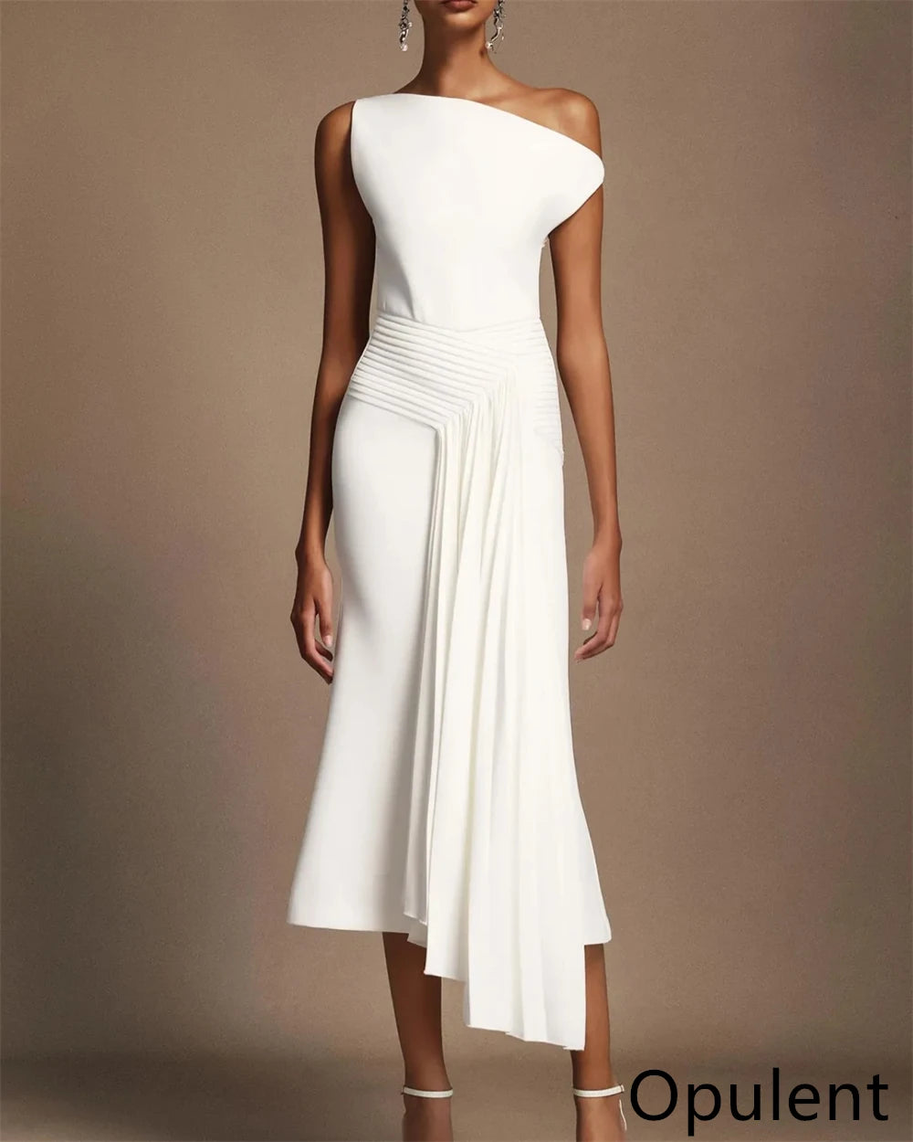 Customized Modern White Jersey Evening Dress Off the Shoulder Sleeveless Bridal Party Bespoke Occasion Gowns Zipper Back