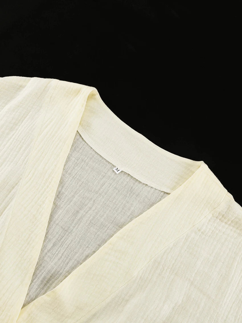 Marthaqiqi Cotton Ladies Nightgown Lace Up Robe Long Sleeve Nightwear Long Sleeve Bathrobe Mid-Calf Dress Home Clothes For Women