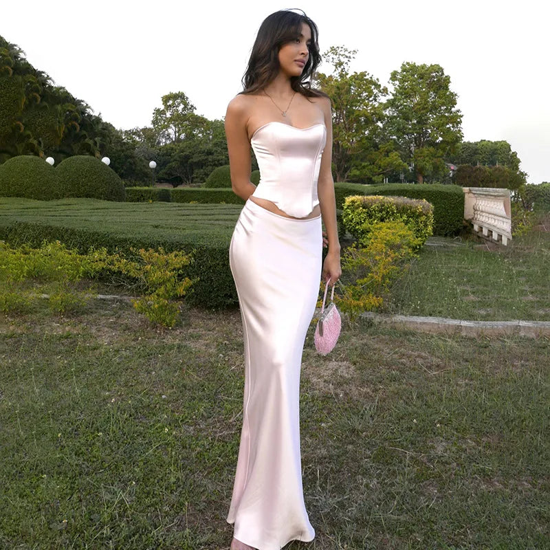 Fashionable And Sexy All-Match Hip Wrap Satin Skirt Women's Solid Color Elegant Long Pattern Hip Wrap Dress Floor-Length Dress