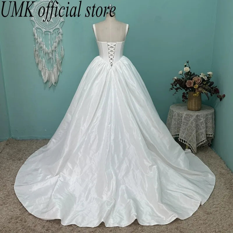 UMK 2025 Modern Women Taffeta A Line Wedding Dress Elegant Spaghetti Straps Lace up Sleeveless Bridal Gowns  Customized