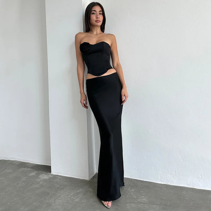 Fashionable And Sexy All-Match Hip Wrap Satin Skirt Women's Solid Color Elegant Long Pattern Hip Wrap Dress Floor-Length Dress