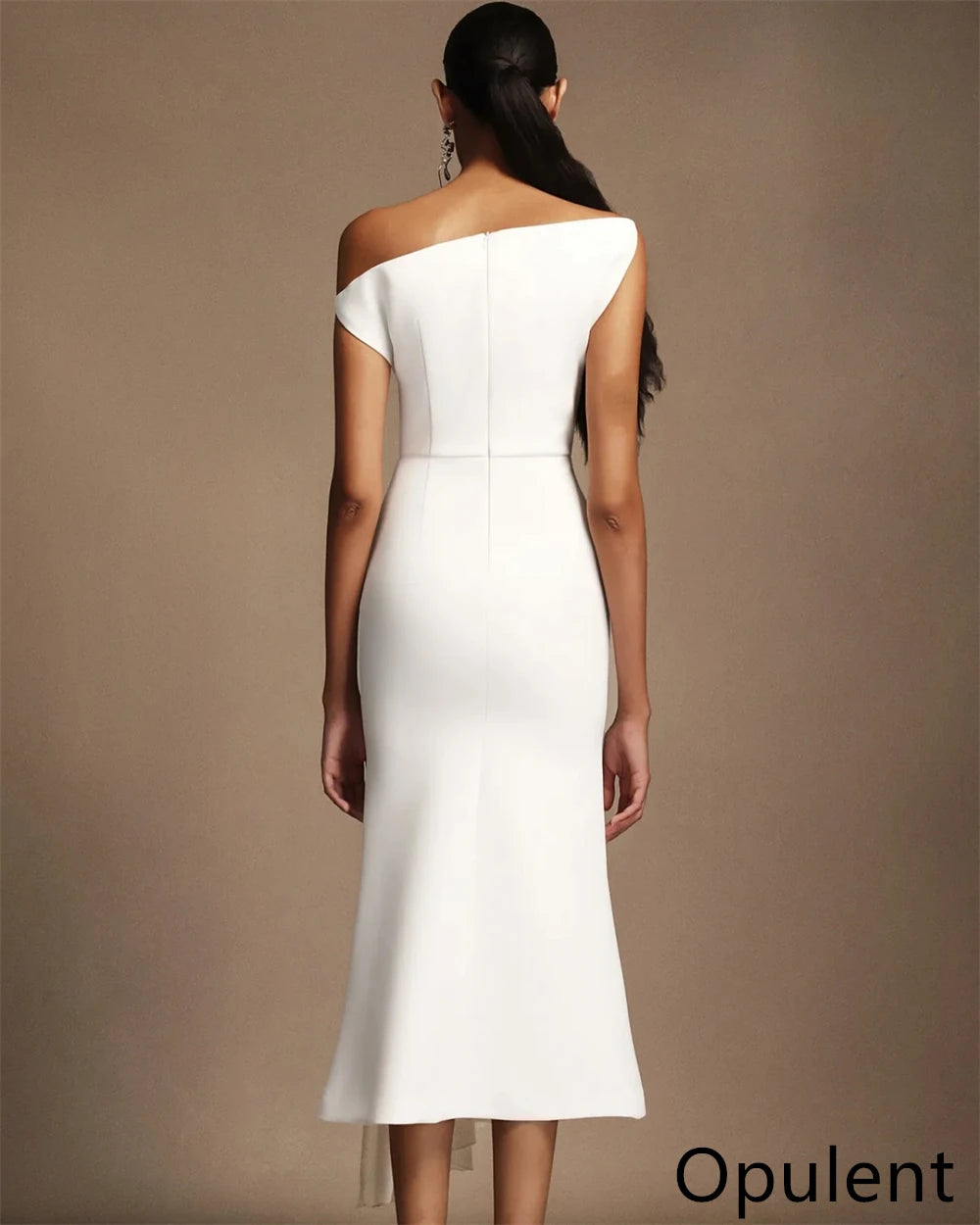 Customized Modern White Jersey Evening Dress Off the Shoulder Sleeveless Bridal Party Bespoke Occasion Gowns Zipper Back
