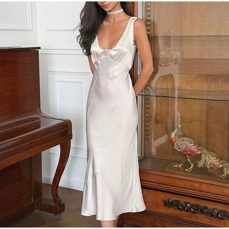 Sexy Lace Tube Long Dress For Women V-neck Sleeveless Backless Draped A-line Robe 2025 Summer Elegant Female New Party Dresses