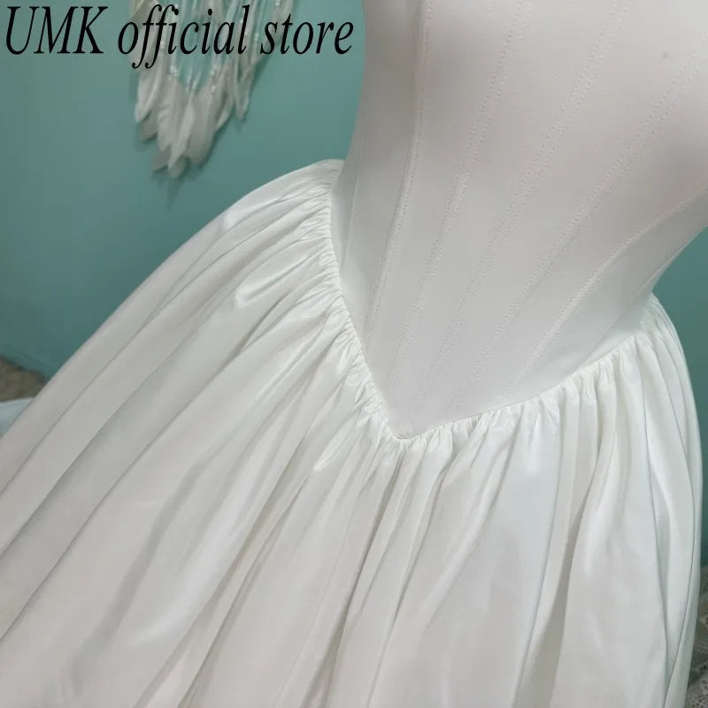 UMK 2025 Modern Women Taffeta A Line Wedding Dress Elegant Spaghetti Straps Lace up Sleeveless Bridal Gowns  Customized
