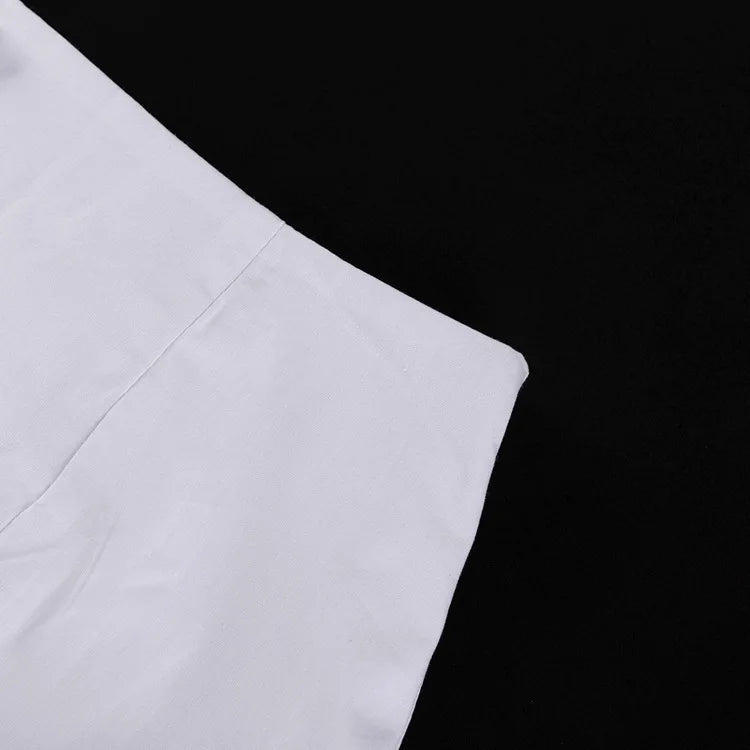 DSMTRC Fashion Long Skirt Suits Ladies Solid Outfits V-Neck Cropped Top And Patchwork White Pleated Maxi Women Skirt 2 Piece-Set