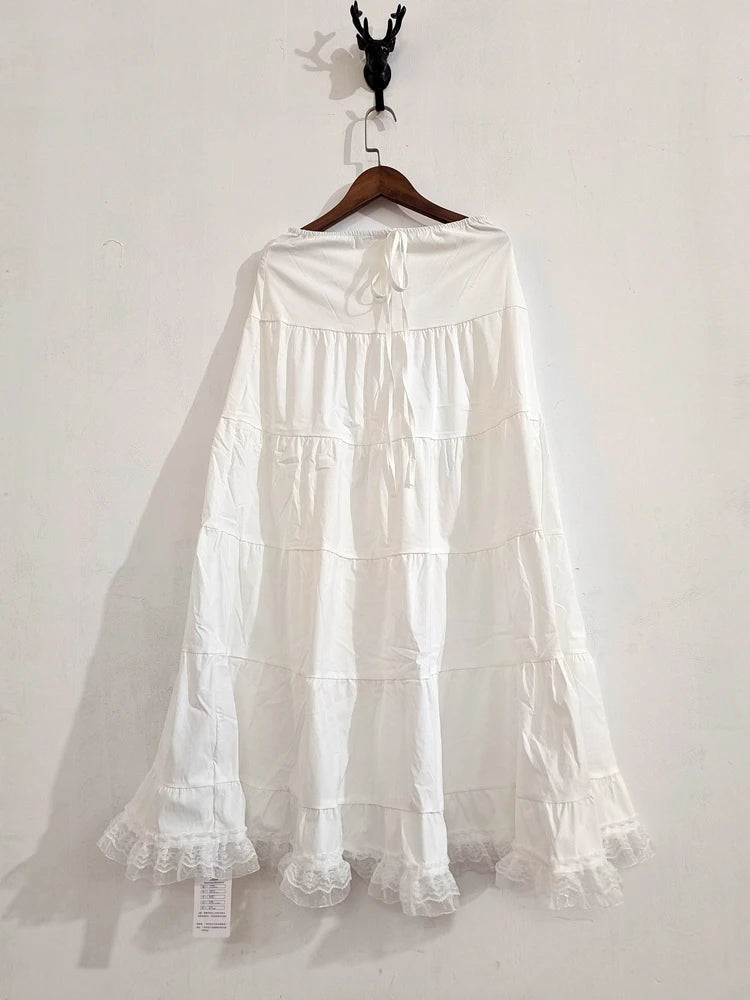 Boho Inspired dropped waist elastic white skirt women new flirty ruffled hem sexy Y2k summer skirt new cotton women maxi skirts